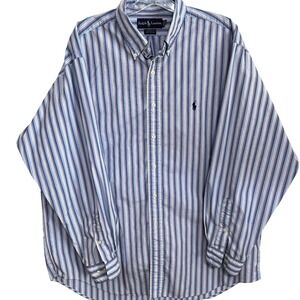 VTG Ralph Lauren Yarmouth Oxford Shirt Blue Lavender Stripe Old Money 17 34/35
